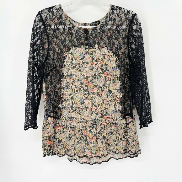 Topshop Tops - Topshop Lace Floral Paisley Blouse Top Sz 12 Multicolor Crewneck Long Sleeve